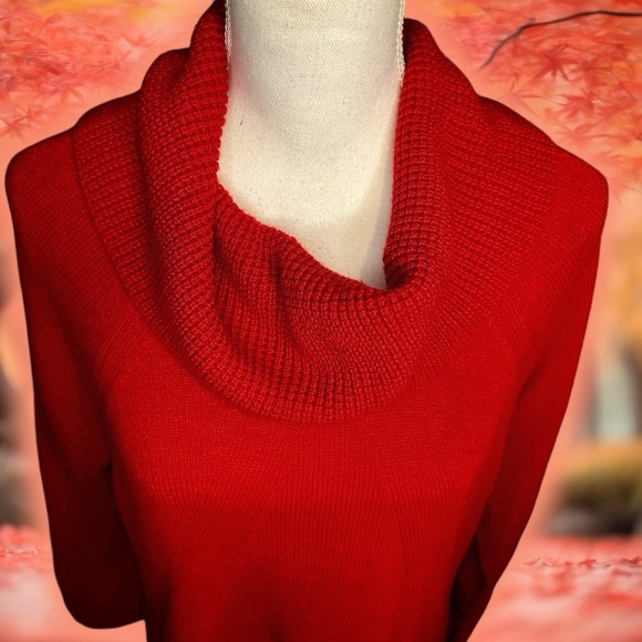 Calvin Klein Red Cowl Neck Knit Pullover Crocheted Trim Sweater Size Large - Picture 4 of 13